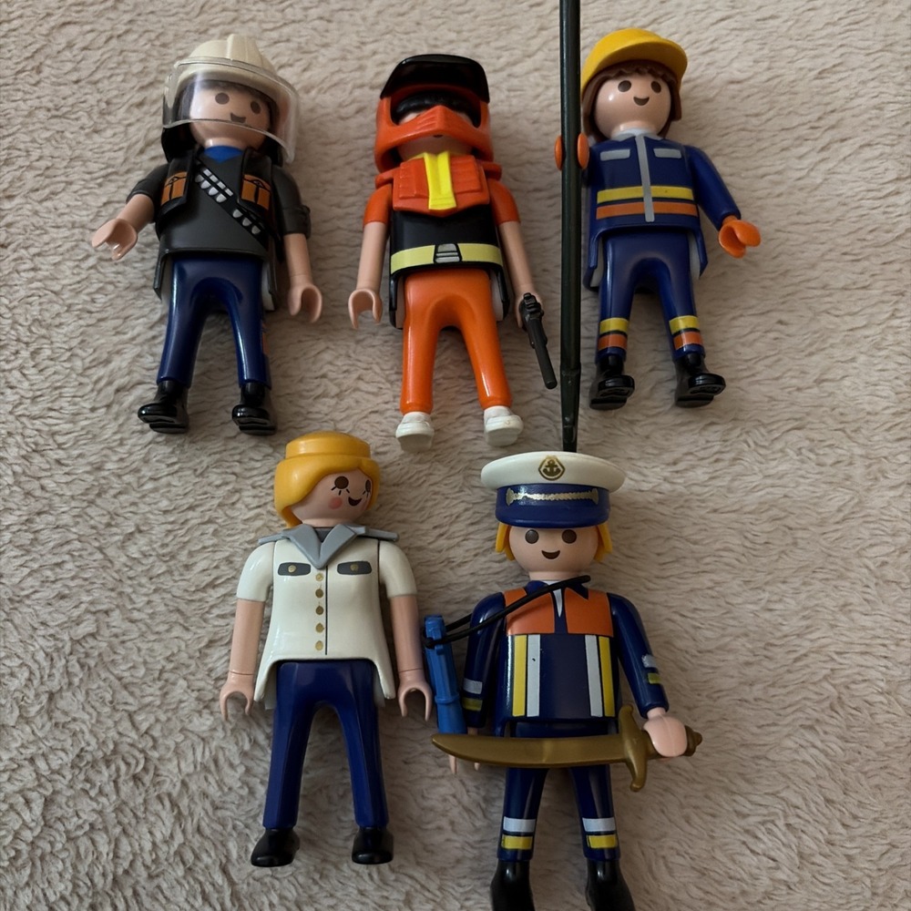 Playmobil Mixed Figure Lot Police, Worker, Cruise Ship Worker & More Lot Of 5